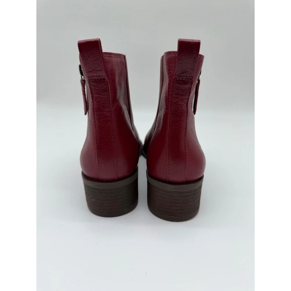 Copper Key Red Leather Ankle Boots Side Zip‎ Block Heel Almond Toe Womens 7.5M